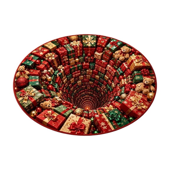 YAWUBT 3D Christmas Round Rug 2ft, Optical Illusion Christmas Rug for Indoor Outdoor Use, Household Absorbent NonSlip Mat Stain Resistance Mat for Living Room & Bedroom Christmas Decor