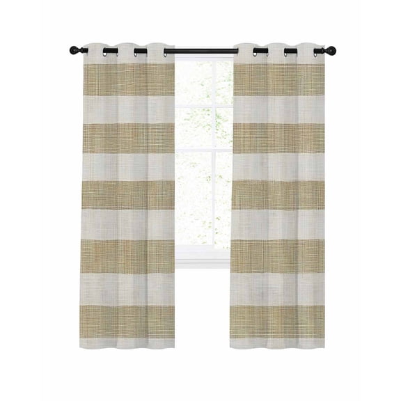 Cream Striped Blackout Curtains 39 Inches Long for Bedroom, Farmhouse Vintage Brown Stripes Thermal Insulated Room Darkening Black Out Window Curtain Panels Grommet Drapes for Living Room