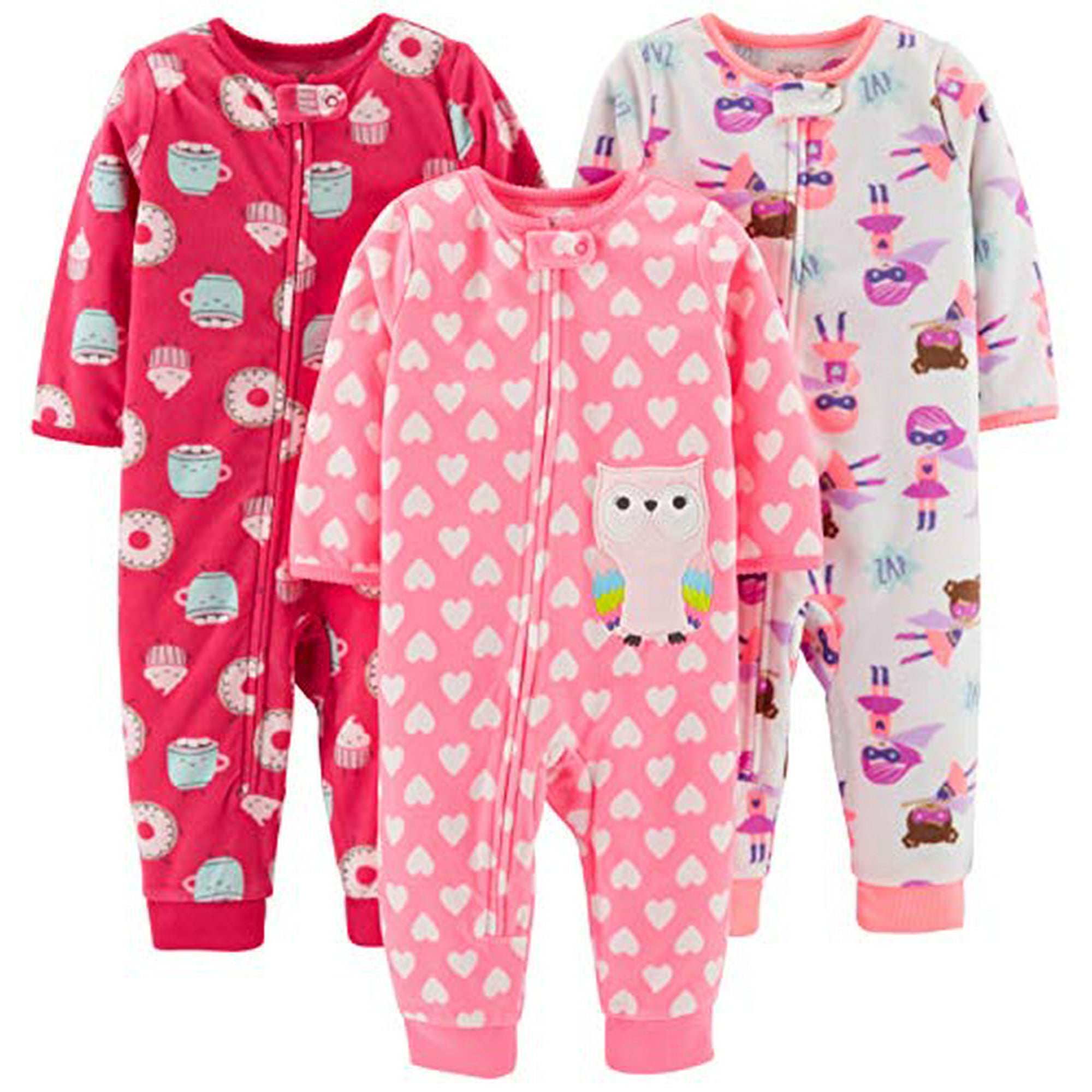 Simple Joys by Carter s Girls 3 Pack Loose Fit Flame Resistant Fleece Footless Pajamas