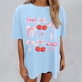 thumbnail image 2 of Tops For Women T-Shirts Oversized Cherry & Bow Print Graphic Summer Short Sleeve Fashion Clothing Light Blue 3XL, 2 of 7
