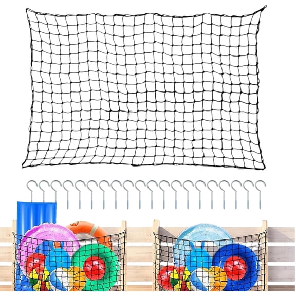 Bexikou Large Pool Toy Float Storage Net,Hanging Pool Float Holder with 20 Hooks and Storage Bag,Elastic Mesh Pool Float Storage Net for Inflatable Rafts, Noodles, Balls, Chairs