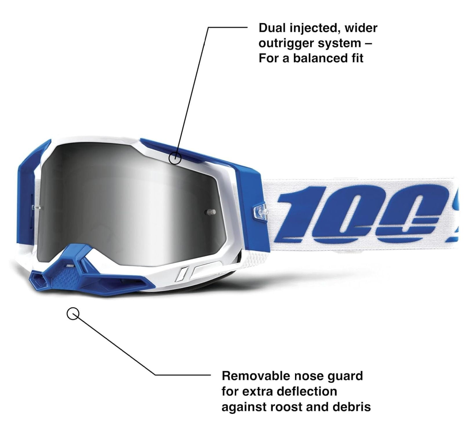 2 Bike & Motocross Goggles - MX and MTB Racing Protective Eyewear (Isola - Mirror Silver Flash Lens)
