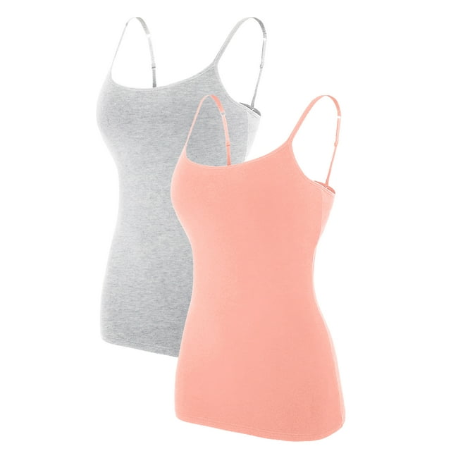 Beautyin Débardeur en Coton pour Femmes Soutien-Gorge Intégré Basique Uni Lot de 2