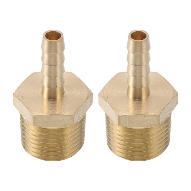 Accesorios de barbilla de latón para manguera 1/4" 1/2" NPT con conector de rosca macho recto para aire, agua, aceite, gas, combustible, 2 piezas tono dorado