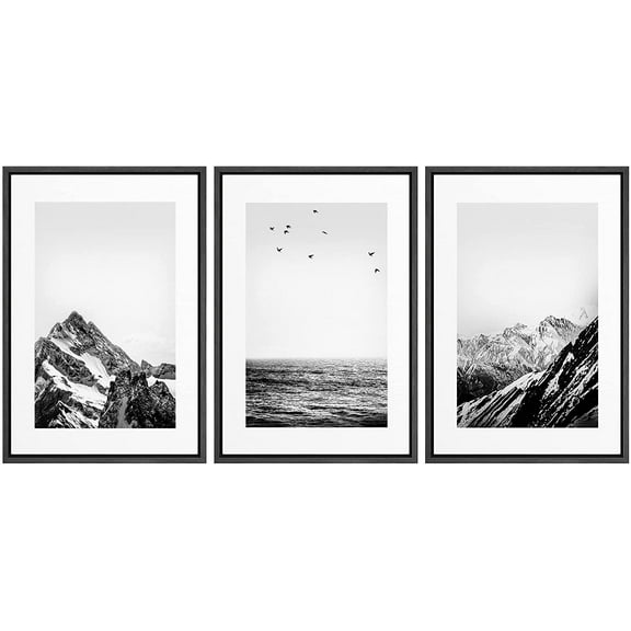 IDEA4WALL Framed Canvas Print Wall Art Set Black White Snowy Winter Mountain Landscape Nature Photography Modern Art Rustic Scenic for Living Room, Bedroom, Office - 24"x36"x3 Black