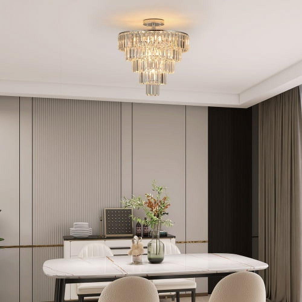 ACE-LIGHTS,5-Tier Chrome Crystal Semi Flush Mount Chandelier Light Fixture,Large Contemporary Luxury Ceiling Lighting for Living Room,Bedroom,Dining Room,Hallway,Restaurants,Holels,Bars(Chrome)