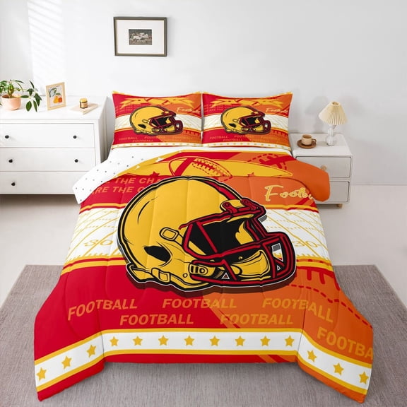 Erosebridal American Football Comforter Sets Twin Size, Soccer Sports Comforters & Duvets, Red Orange, Kansas, 2 Pieces, Lightweight