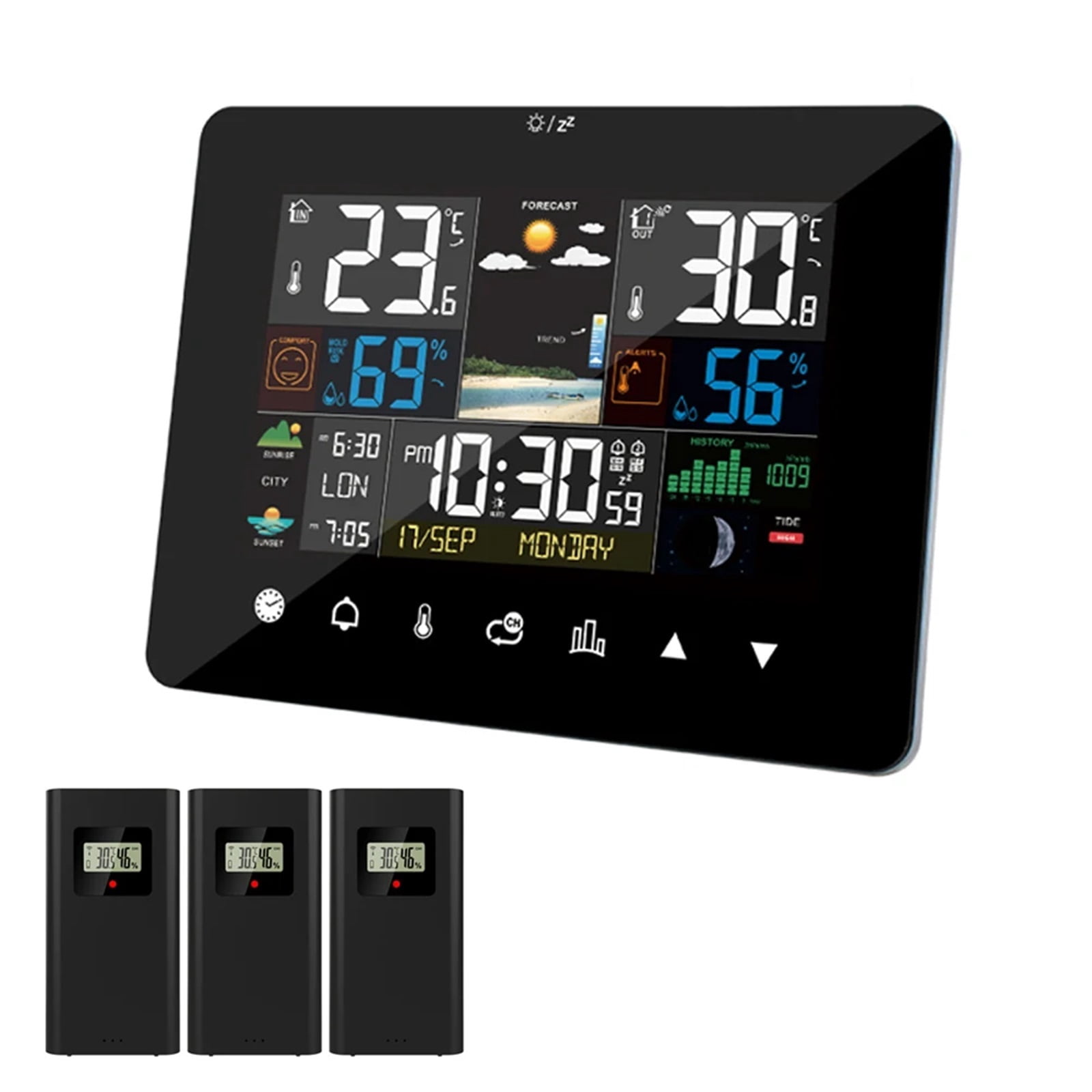 Weather Station Wireless Digital Indoor/Outdoor Forecast with Touch Screen Table Desk Clock Temperature Humidity Meter ,Excellent Visual Experience