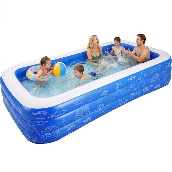 TASKBAY Inflatable Pool for Kids and Adults, 120" X 67" X 22" Oversized Thickened Family Swimming Pool for Outdoor, Garden, Backyard, Blue