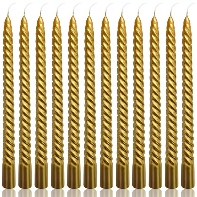 Paquete de 12 velas cónicas en espiral doradas de 25 cm de Peytanger, sin perfume