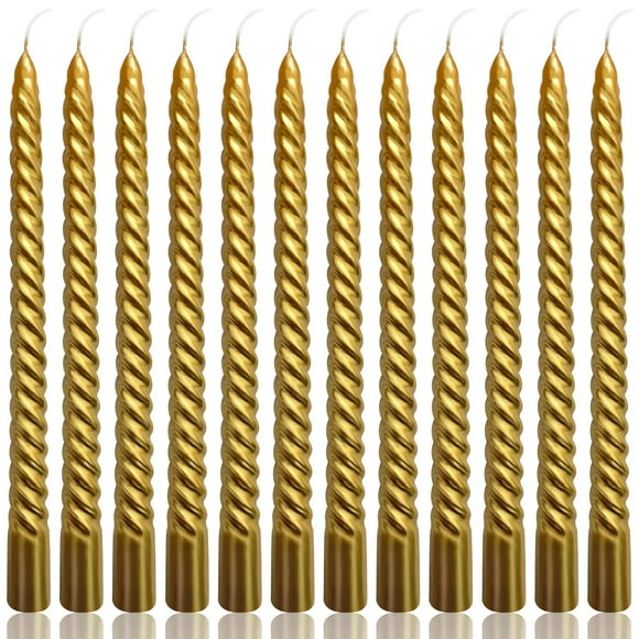 Paquete de 12 velas cónicas en espiral doradas de 25 cm de Peytanger, sin perfume