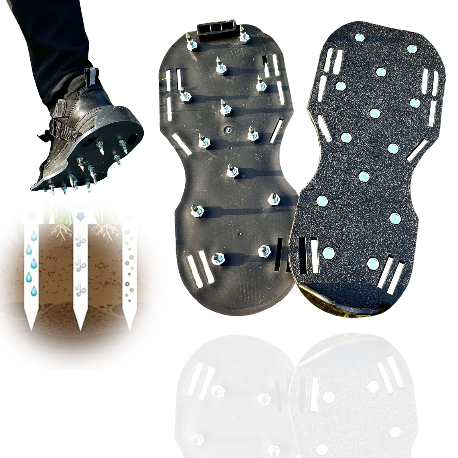Xinyat Garden Soil Loosening Shoes Black Nail Shoes, Nail Length 2.5cm 29x13 cm, Yard Tool with Hook & Loop Straps for Effectively Aerating Soil, High Quality for Summer Gardening