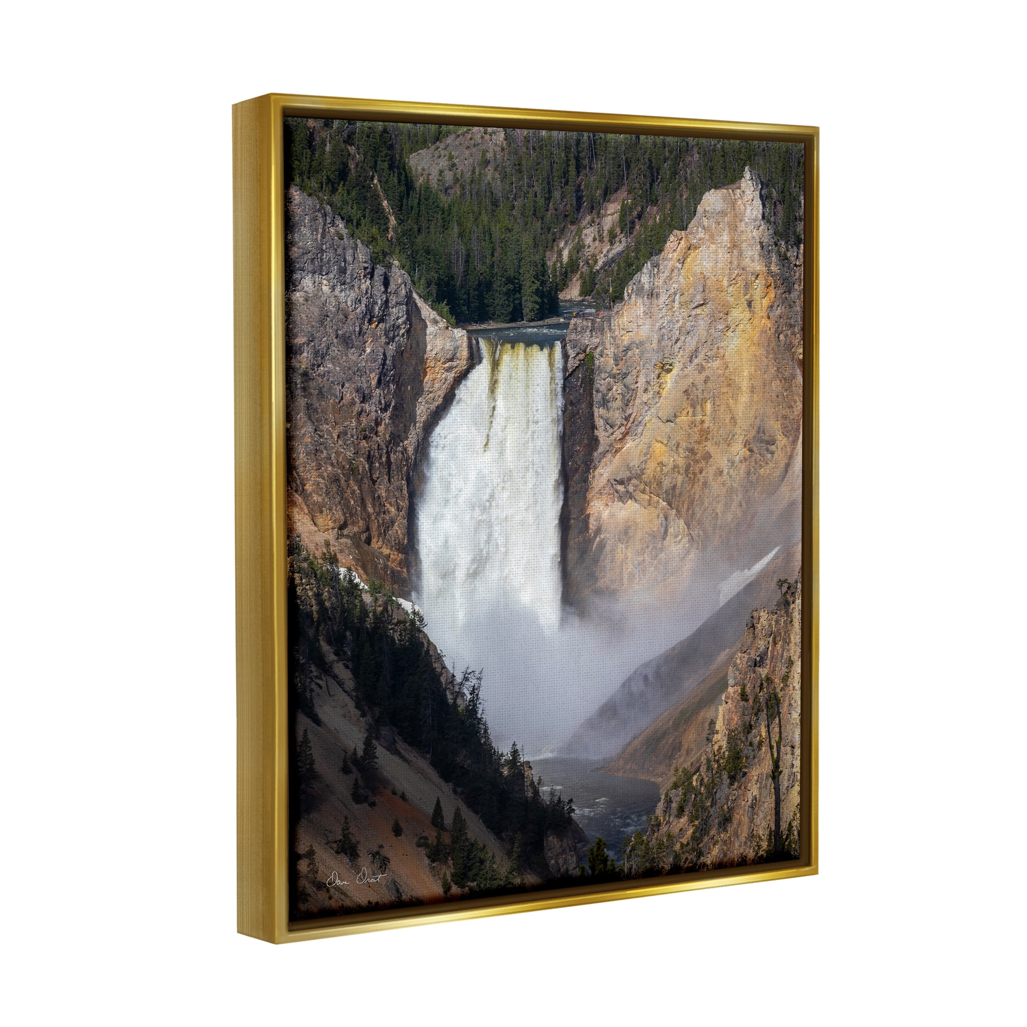 Stupell Industries Waterfall in Rocky Cliffs Nature Photography Gold Floater Framed Art Print Wall Art, 17 x 21