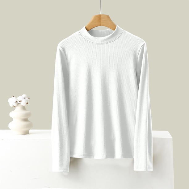 Ropa interior térmica para mujer, camiseta interior de cuello redondo de color liso, ropa interior térmica de terciopelo, pijama de poliéster para mujer