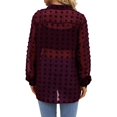 thumbnail image 5 of NeedBo Women's Long Sleeve V Neck Button Down Mesh Shirt See Through Sheer Blouse Tops, Wine Red XL, 5 of 7
