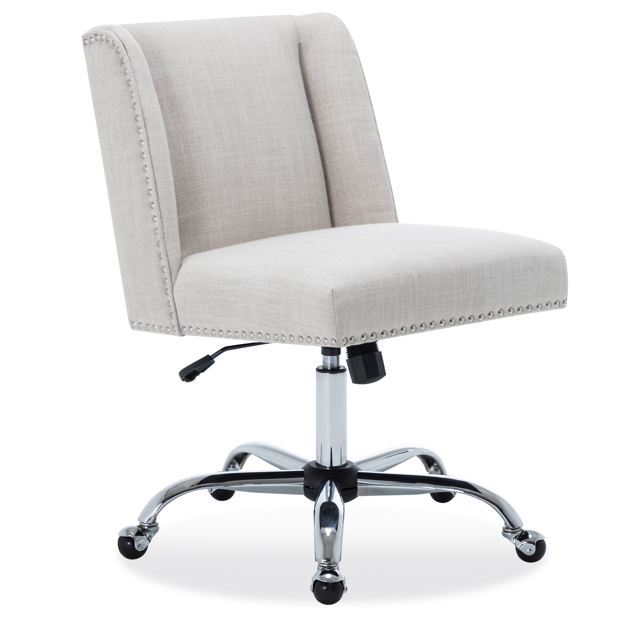 BELLEZE Upholstered Linen Office Chair Nailhead Trim Swivel Task Chair