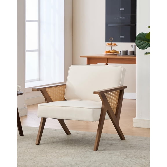 Accreate Mid-Century Modern Accent Chair, Upholstered Armchair with Firm Wood Legs & Linen Fabric for Living Room, Bedroom & Office