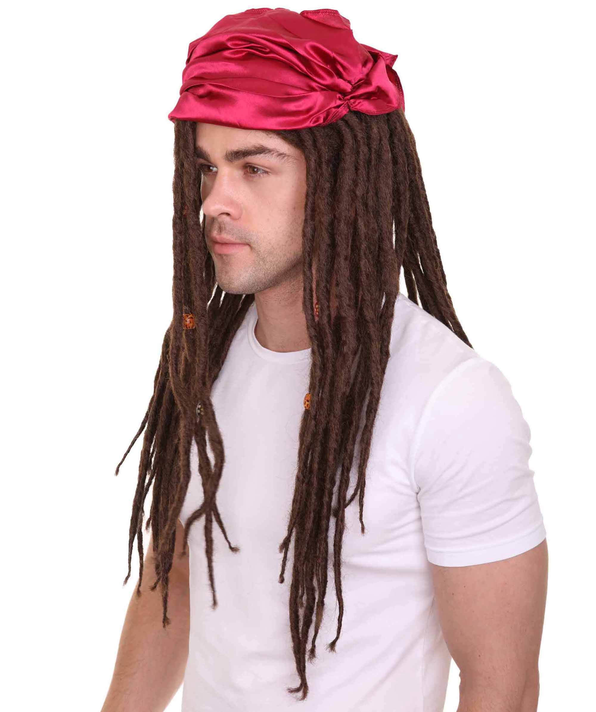 HPO Adult Men’s Buccaneer Braided Wig – Long Brown Pirate Costume Hair for Halloween & Cosplay