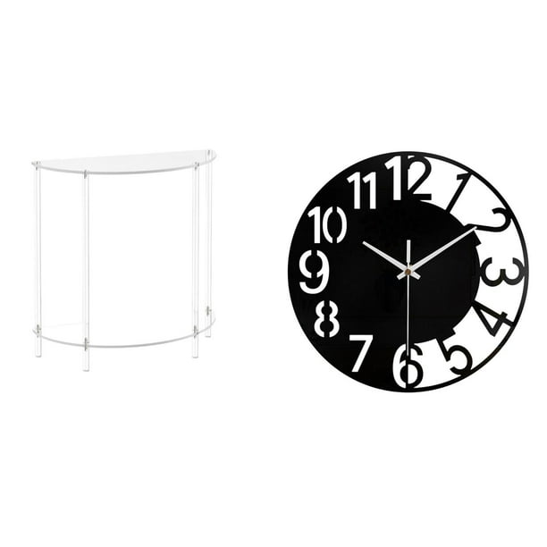Mesita de noche de acrílico,Mesa auxiliar de acrílico transparente Mesa auxiliar transparente en capas,Reloj de pared grande,Reloj de pared acrílico silencioso moderno,Reloj de pared grande