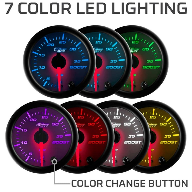 GlowShift White 7 Color 35 PSI Boost Gauge