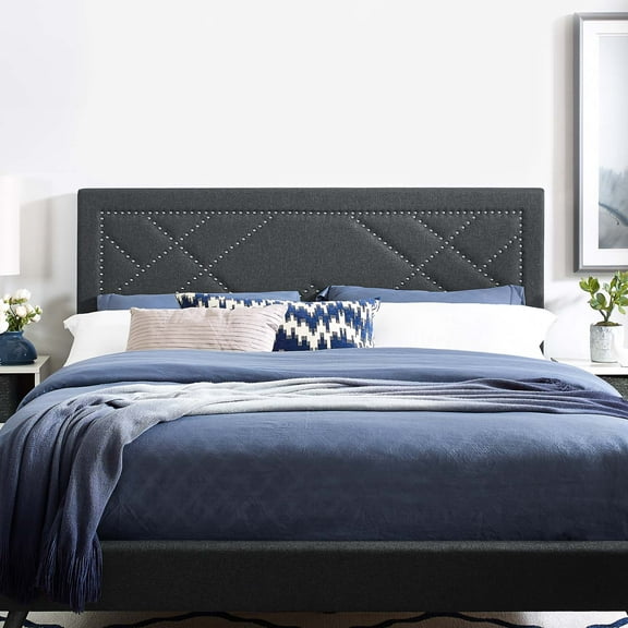 Modway Reese Nailhead Full/Queen Upholstered Linen Fabric Headboard in Gray