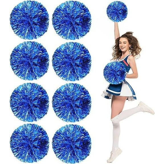 Huiyi 8PCS Metallic Cheerleading Pom Poms,30cm Cheerleader Pompoms Cheering Squad Pompoms for School Dance Sports Team Spirit Cheering (Blue)