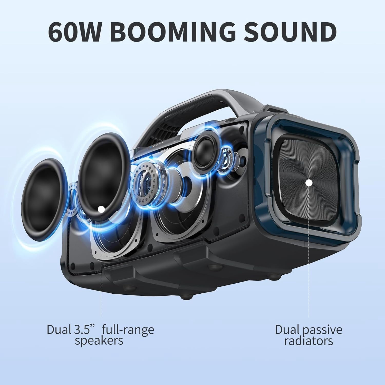 Bobtot Bluetooth Speaker with Deep Bass Basser,60 W Subwoofer,Built-in Mic 25H Playtime,IPX6 Waterproof Portable Wireless Speaker with Handle EQ Suitable for Outdoors, Camping,Beach