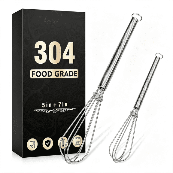 NORIZF Mini Whisk,Small Whisk 2 Pieces,5In and 7In 304 Stainless Steel Wire Whisk for Whisking,Ing,Mixing Sauces,Blending Ingredients Mini Whisk Stainless Steel
