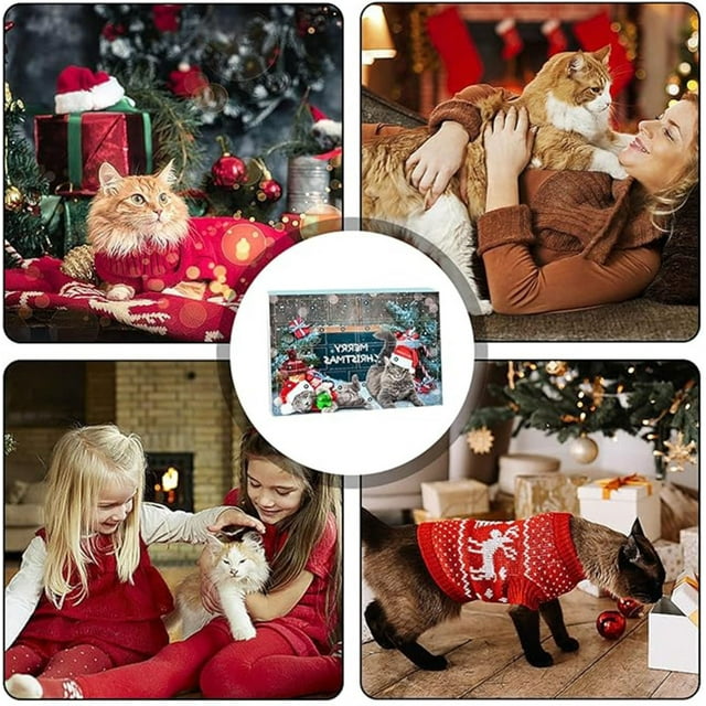 Fiudx Calendario de Adviento para Mascotas 2024, 24 Juguetes para Gatitos con Plumas y Cascabeles, Divertida Cuenta Regresiva Navideña para Gatos, Materiales de Pvc Seguros, Regalos Interactivos Reut