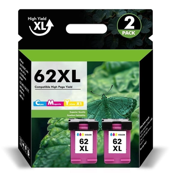 62XL Ink Cartridge Compatible for 62 XL Ink for Envy 5660 7645 7640 5740 OfficeJet 250 Printer Ink 62 (2 Tri-color)