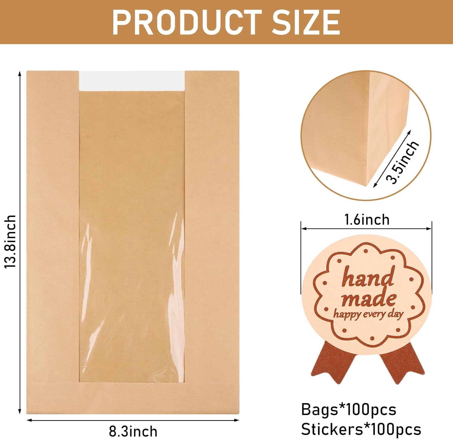 50 Paper Bread Bags With Window – Sourdough & Homemade Bread Storage Bags – Includes 25 Seal Stickers For Gift Giving – 13.7x8.3x3.5 Inch Kraft Bakery Bags-576402