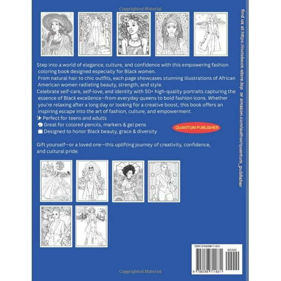 Bold Black Beauty Fashion Coloring Book: 50 Chic Portraits of African American Women with Natural Hair, Stylish Outfits Cultural Elegance for Teens Adults