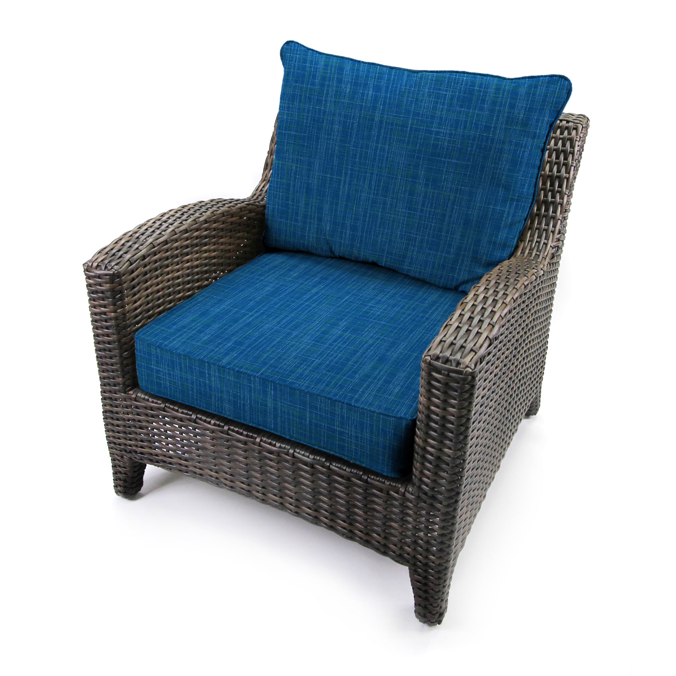 Jordan Manufacturing 46.5" x 24" Harlow Lapis Blue Crosshatch Rectangular Outdoor Deep Seat Chair Cushion Set with Welt
