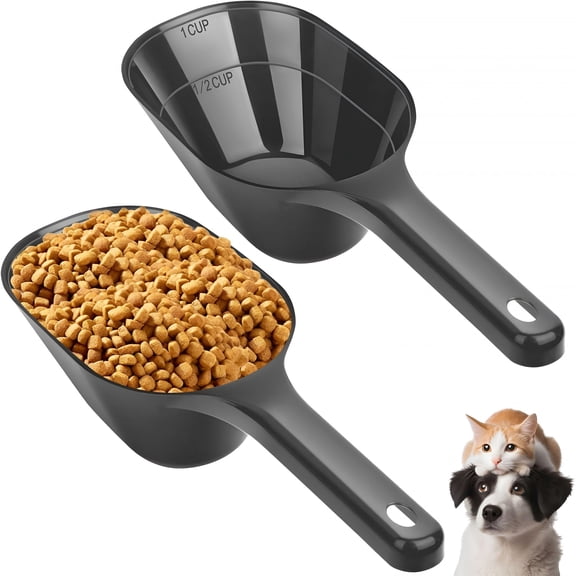 ACDANC 2 PACK Dog Food Scoop, 1 Cup Capacity Pet Food Scoop With Measuring Lines For Dog, Puppy and Cat (Black)