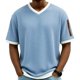 thumbnail image 1 of Hombro Frío Tops de los Hombres de Malla Respirable Manga Corta Cuello en V Color Sólido Suéter, Suave Poliéster Casual Blusa de Verano, 1 of 5