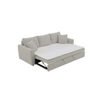 ACME Connie Fabric Upholstered Sofa with Sleeper and 2 Pillows in Beige