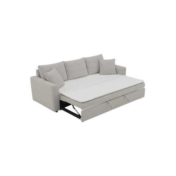 ACME Connie Fabric Upholstered Sofa with Sleeper and 2 Pillows in Beige