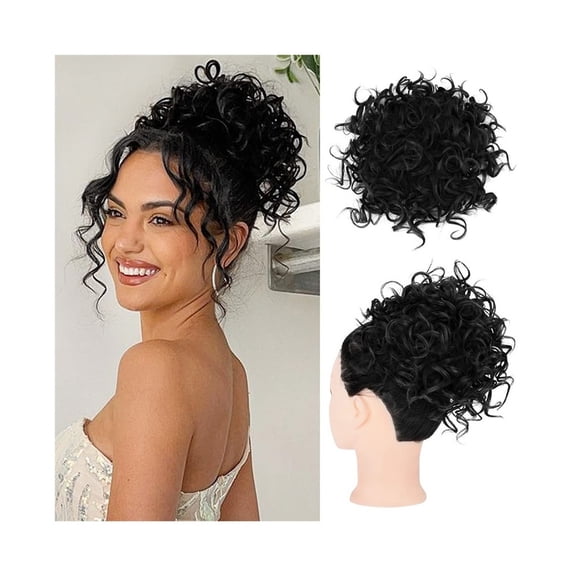 Messy Curly Hair Bun Scrunchie Extensions Synthetic Elastic Drawstring Wave Curly Ponytail Hairpiece