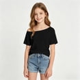 thumbnail image 2 of Jamsmile Toddler Girls Tshirts Summer Off Shoulder Casual Solid Color Tee Shirts Daily Wear Basic Children Girls T-Shirts Tops, 2 of 4