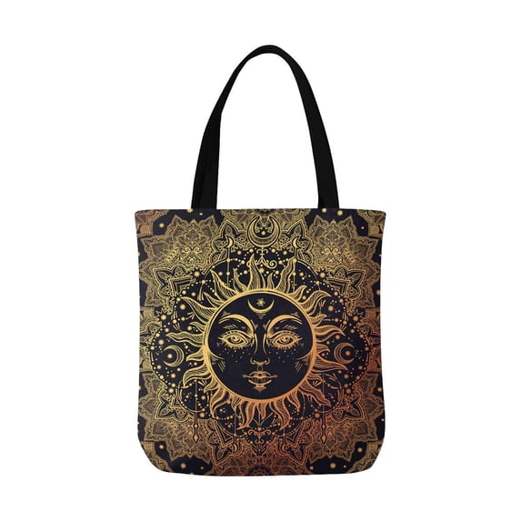 ASHLEIGH Beautiful Floral Paisley Sun Face Medallion Pattern Canvas Tote Bag Tote Shopping Bag Washable Grocery Tote Bag, Craft Canvas Bag for Women Men Kids