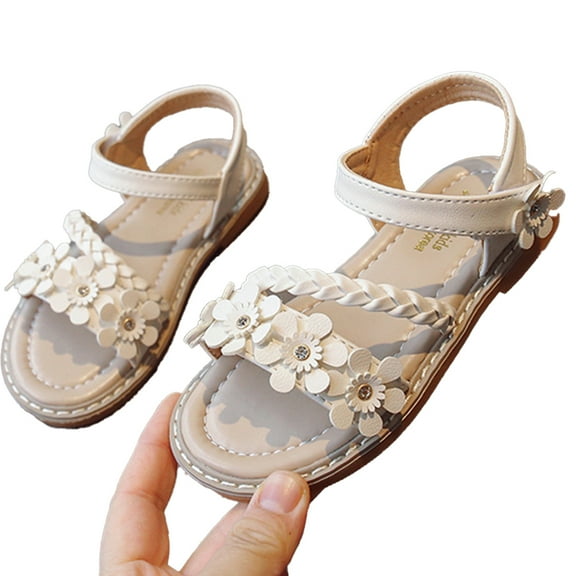 FLMEI Little Kids Girls Sandals Summer Weaving Princess Shoes for Girls Non-slip Beach Flats Sandals for Toddler