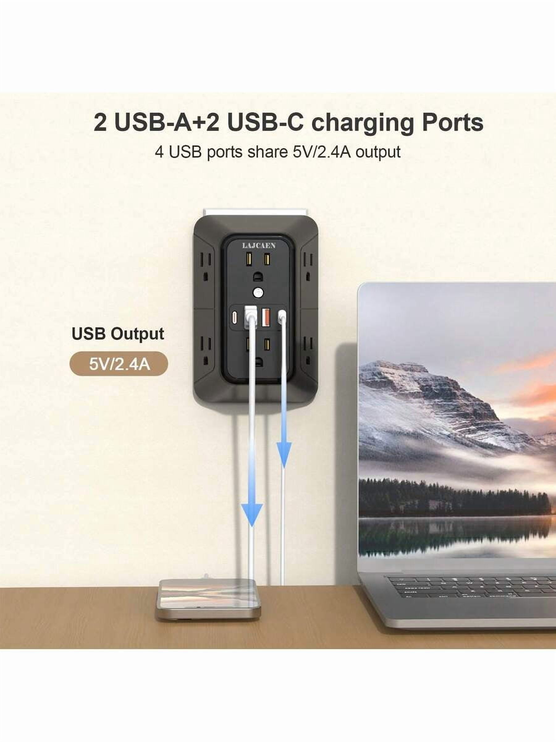 2 Pack Wall Outlet Extender - 6 AC Outlets & 4 USB Charger (2 USB C Ports), 1050J Surge Protector Power Strip, 3-Side Space Saving Design, Wall Mountable For Home, Dorm, Office Essentials
