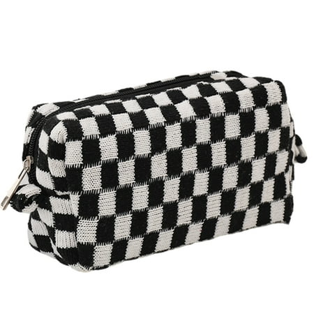 Makeup Bag, Checkered Cosmetic bags, Cute Zipper Travel Toiletry Soft  Storage Pouch for Office Supplies Cosmetics Makeup Travel Accessories -  Black White