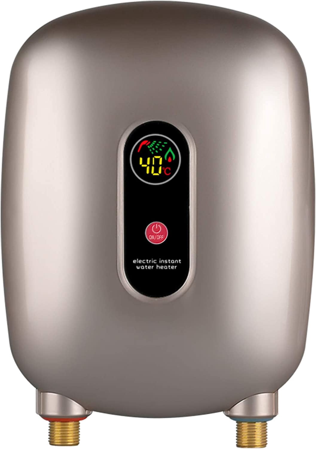 Fichiouy 3KW Electric Water Heater Mini Electric Tankless Instant Hot Water Heater with LCD Display for Bathroom Kitchen Gold