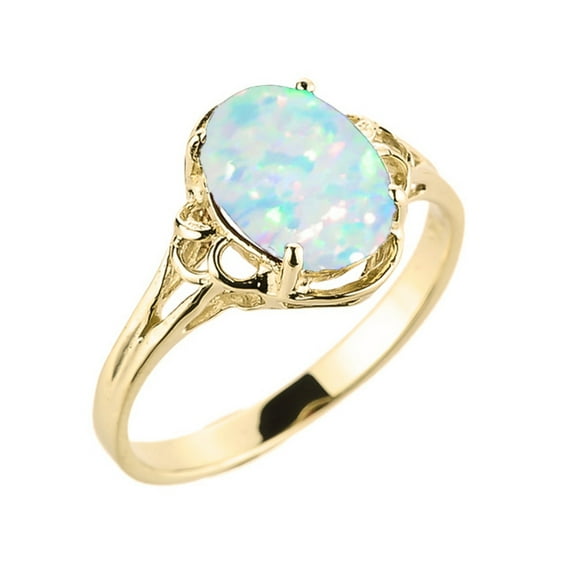 10K Yellow Gold Opal Birthstone Promise Ring- Size 9
