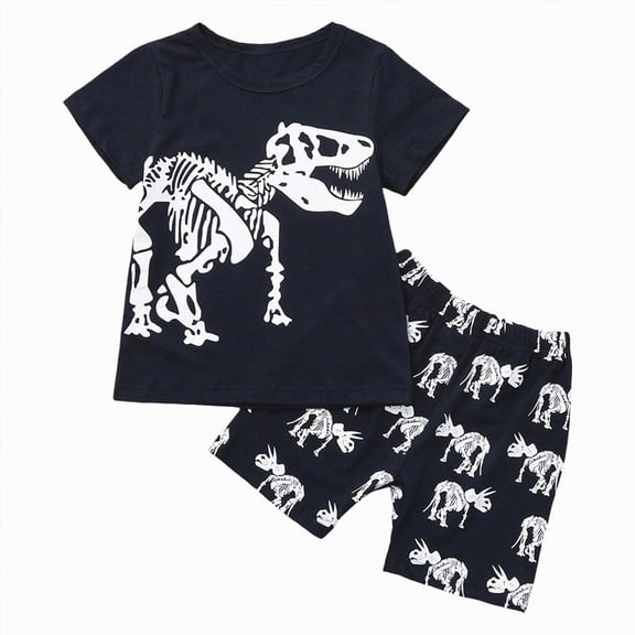 TOWED22 Toddler Baby Boy Clothes Dinosaur Truck Print Crewneck Short Sleeve T-Shirt Top Elastic Waist Cargo Shorts 2 Pieces Outfits(White,2-3 Y)