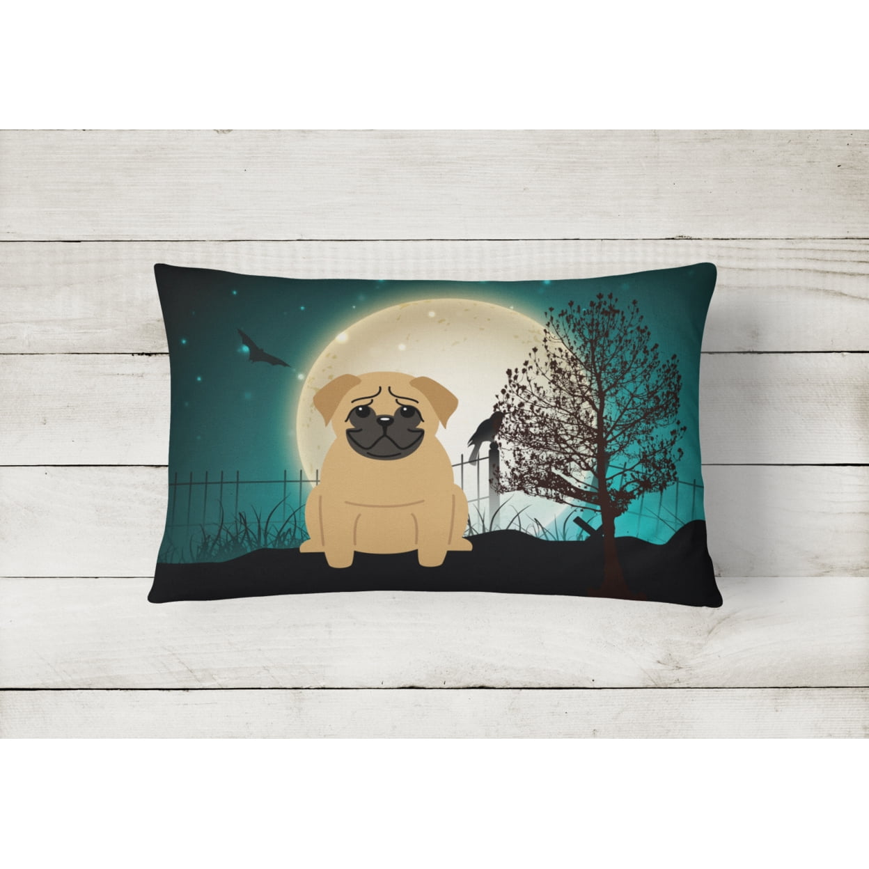 Carolines Treasures BB2197PW1216 Halloween Scary Pug Brown Canvas Fabric Decorative Pillow, 12H x16W, multicolor
