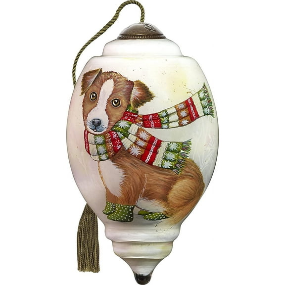 Neqwa Art Christmas Puppies by Sarah Summers Hand-painted Glass Ornament