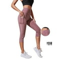 thumbnail image 3 of vigerkar Womens High Waisted Elastic Breathable Mesh Solid Comfortable Leggings Capris for Women Yoga Pants Pink, L, 3 of 4