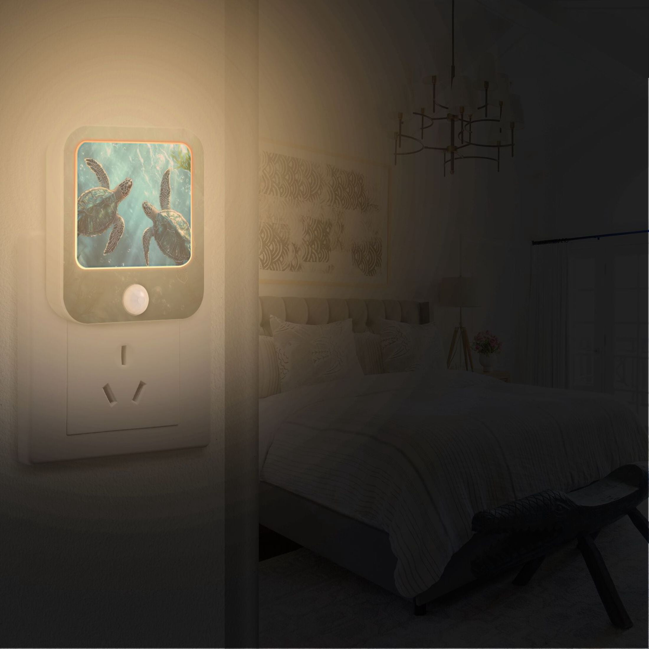 WOBOGO Sea Turtle Playing Figure Night Light Lamp with Smart Sensor Dusk to Dawn Sensor 0.6W Plug-in 2-Pack